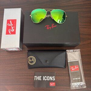 Ray-Ban Italy RB3025 Aviator Gold Green Mirrored Sunglasses